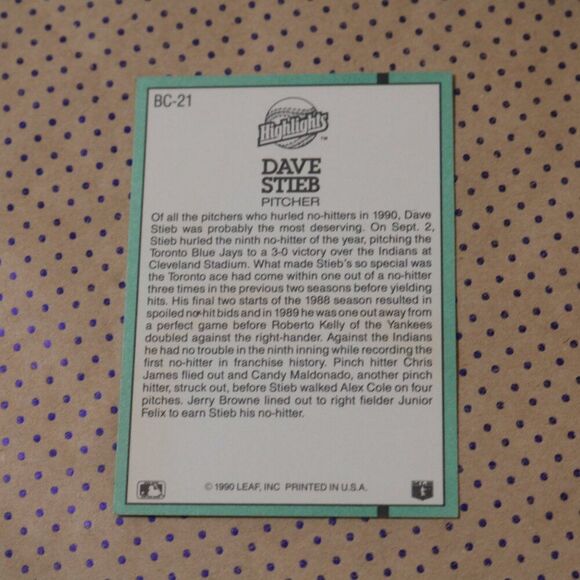 Dave Stieb BC-21 Baseball Card - Picture 2 of 2